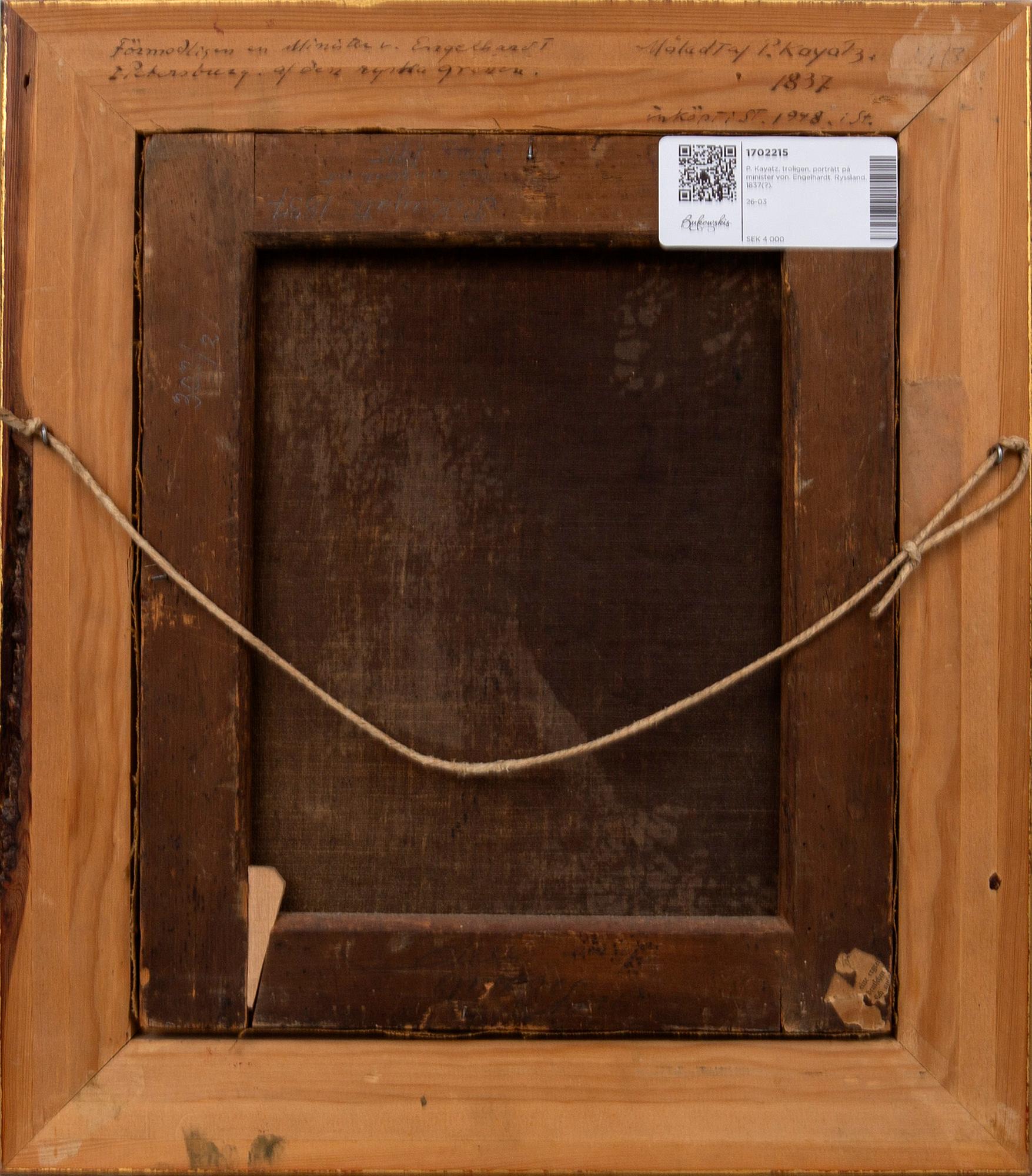 P. Kayatz, troligen, porträtt på minister von. Engelhardt, Ryssland, 1837(?).