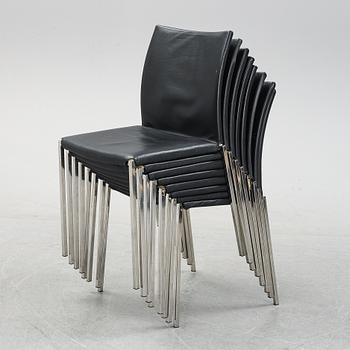 A set of eight steel and leather chairs, 21th century.