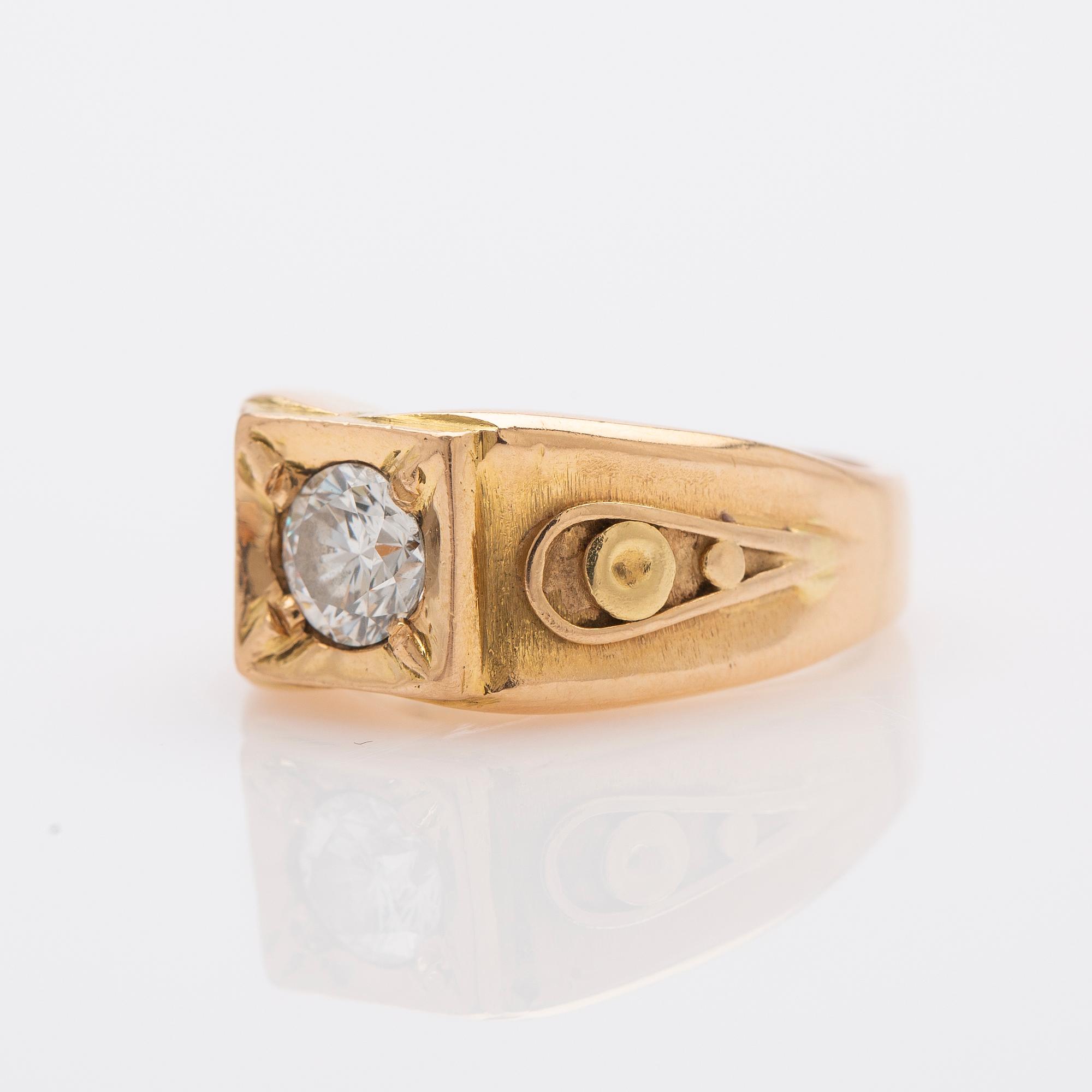Ring, 18k guld med briljantslipad diamant.