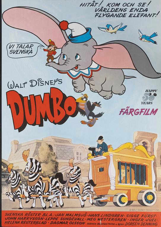 Walt Disney, A vintage movie poster, 'Dumbo', 1972.