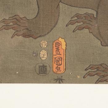 Utagawa Kunisada, "Yakusha-e" (Kabuki actor and a Giant rat).
