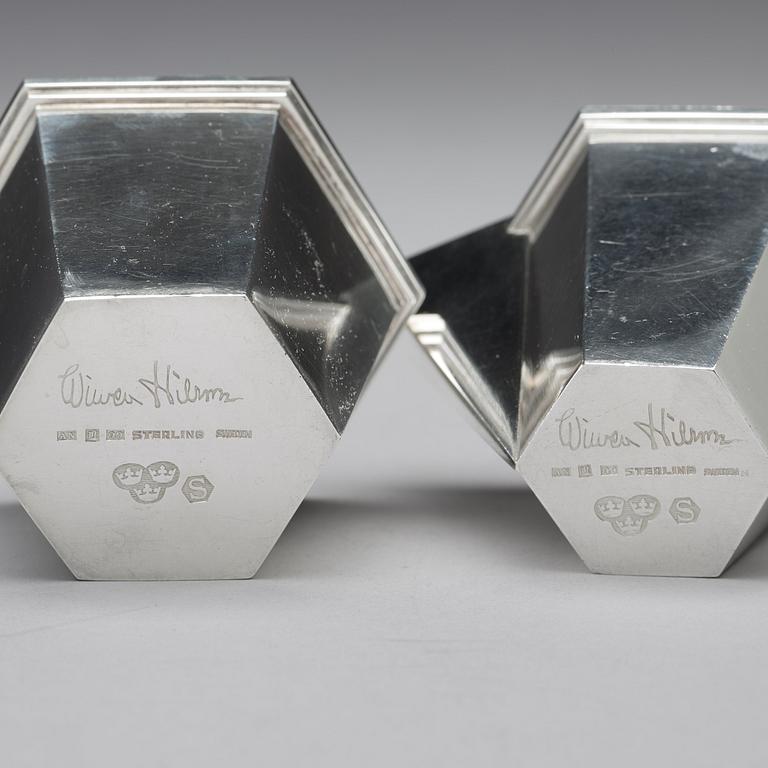 Wiwen Nilsson, a sterling set with tray, creamer, sugar bowl and a pair of tongues, Lund, Sweden 1964-69.