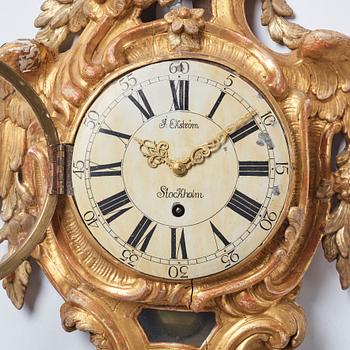 A Swedish Rococo 18th century wall clock by I. Ekström.