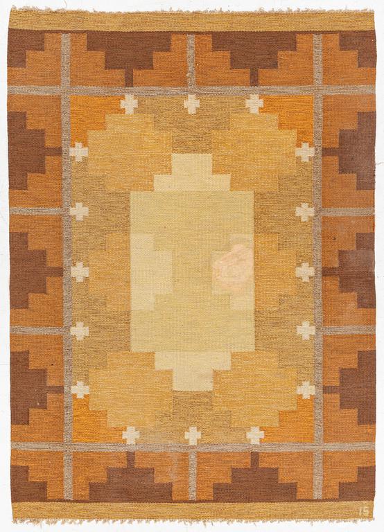 Ingegerd Silow, a flat weave rug, signed IS, c. 232 x 168 cm.