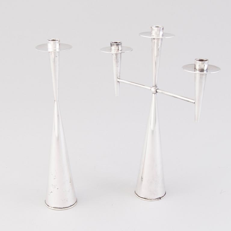 TAPIO WIRKKALA, Candelabrum TW 202 and candlestick TW 189 in silver (916), Kultakeskus, Hämeenlinna 1961.