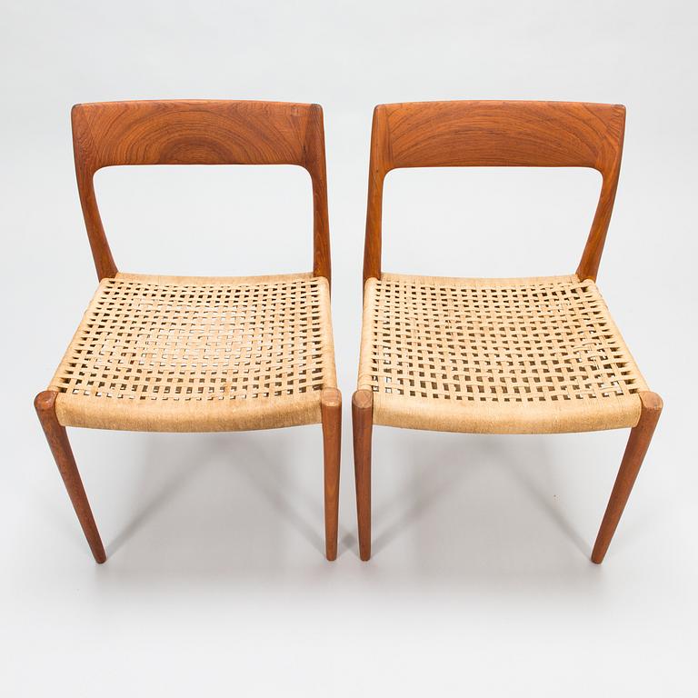 Niels Otto Møller, stolar, 6 st, modell 77, J.L. Møllers Møbelfabrik, Danmark, 1960-tal.