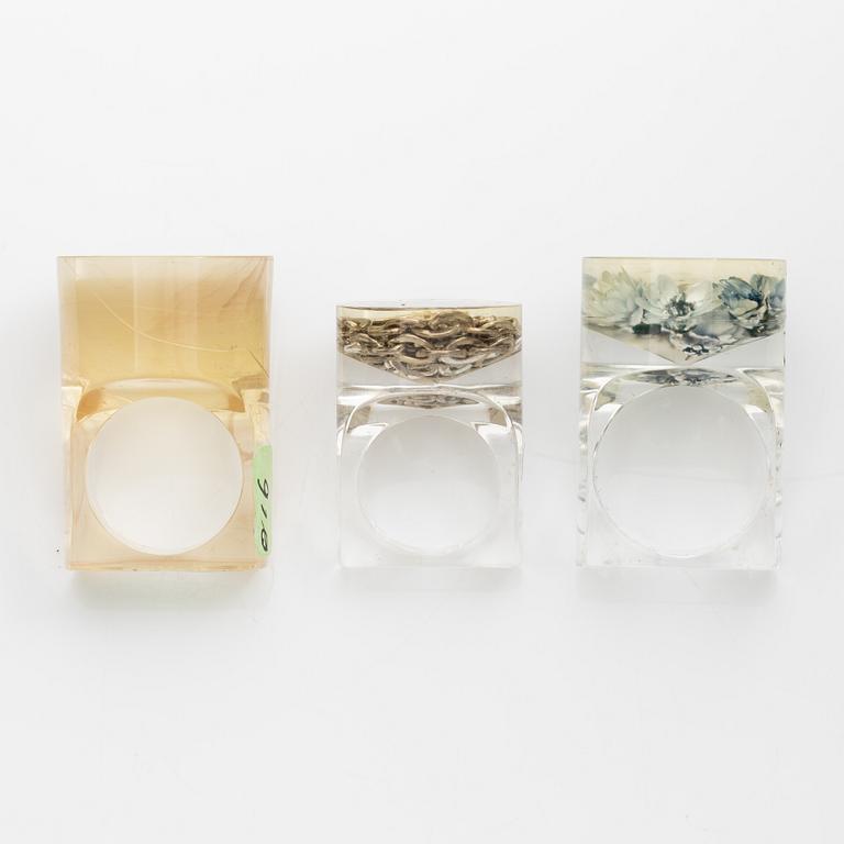 Siv Lagerström, three acrylic rings, 1970s.