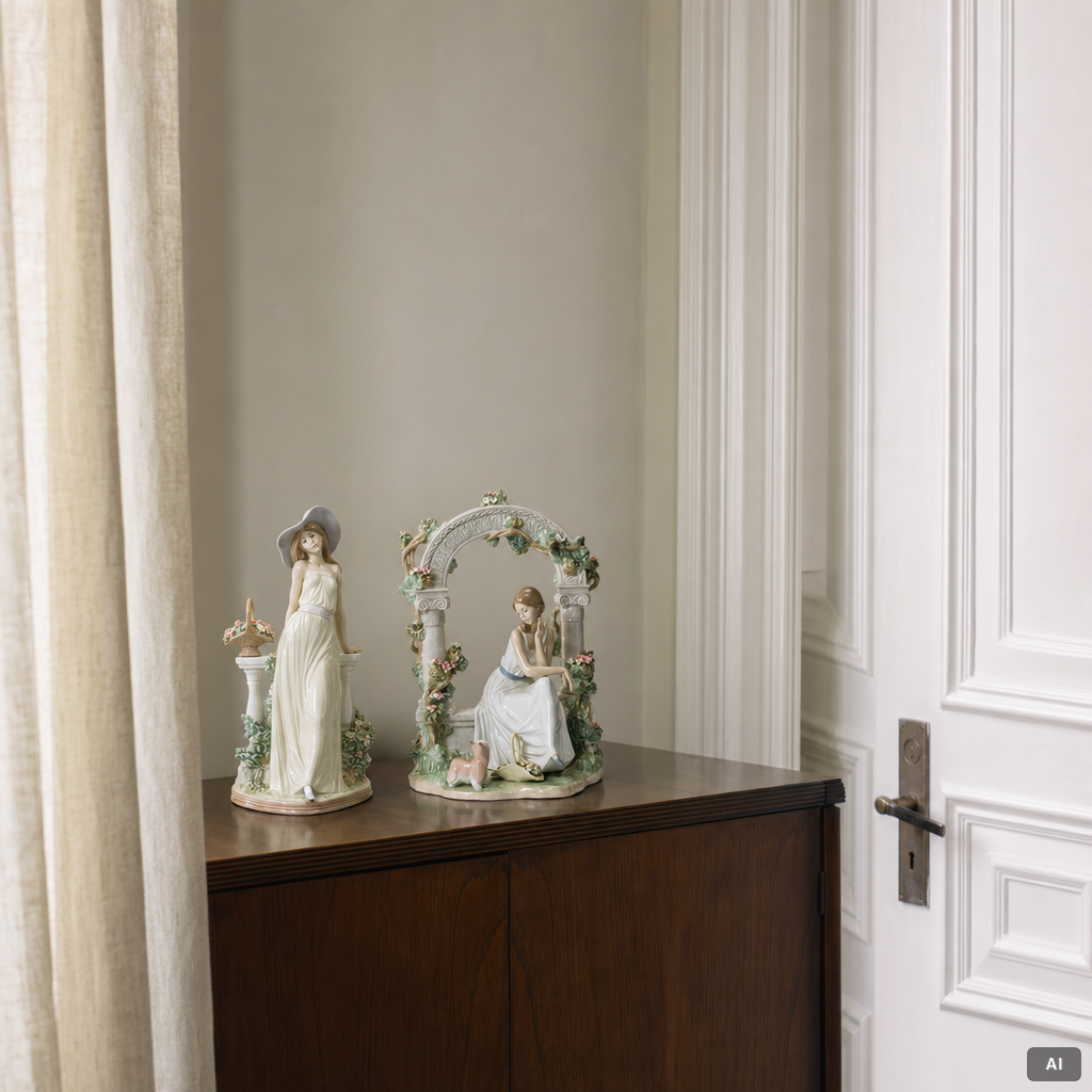 Marco Antonio Nogueron, figurine, "Tranquility", and "Time for Reflection", Lladró, Spain.