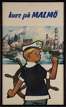 Affischer, 3 st, seglartema. "GKSS" Lotteri", "Kurs på Malmö" samt "Styrman Karlssons flammor".