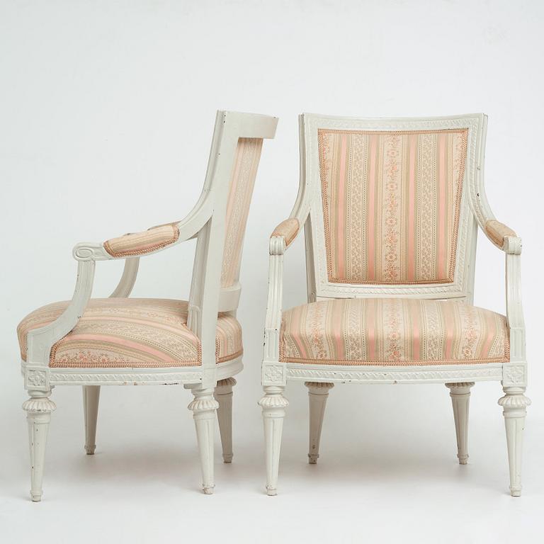 A pair of Gustavian late 18th century armchairs.