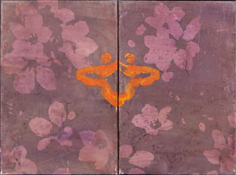Jette L Ranning, oil on canvas, diptych, signed and dated 98 on verso.