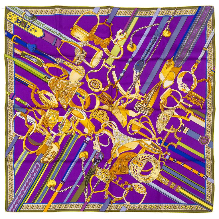 Hermès, a 'Concours d'étriers' silk scarf.