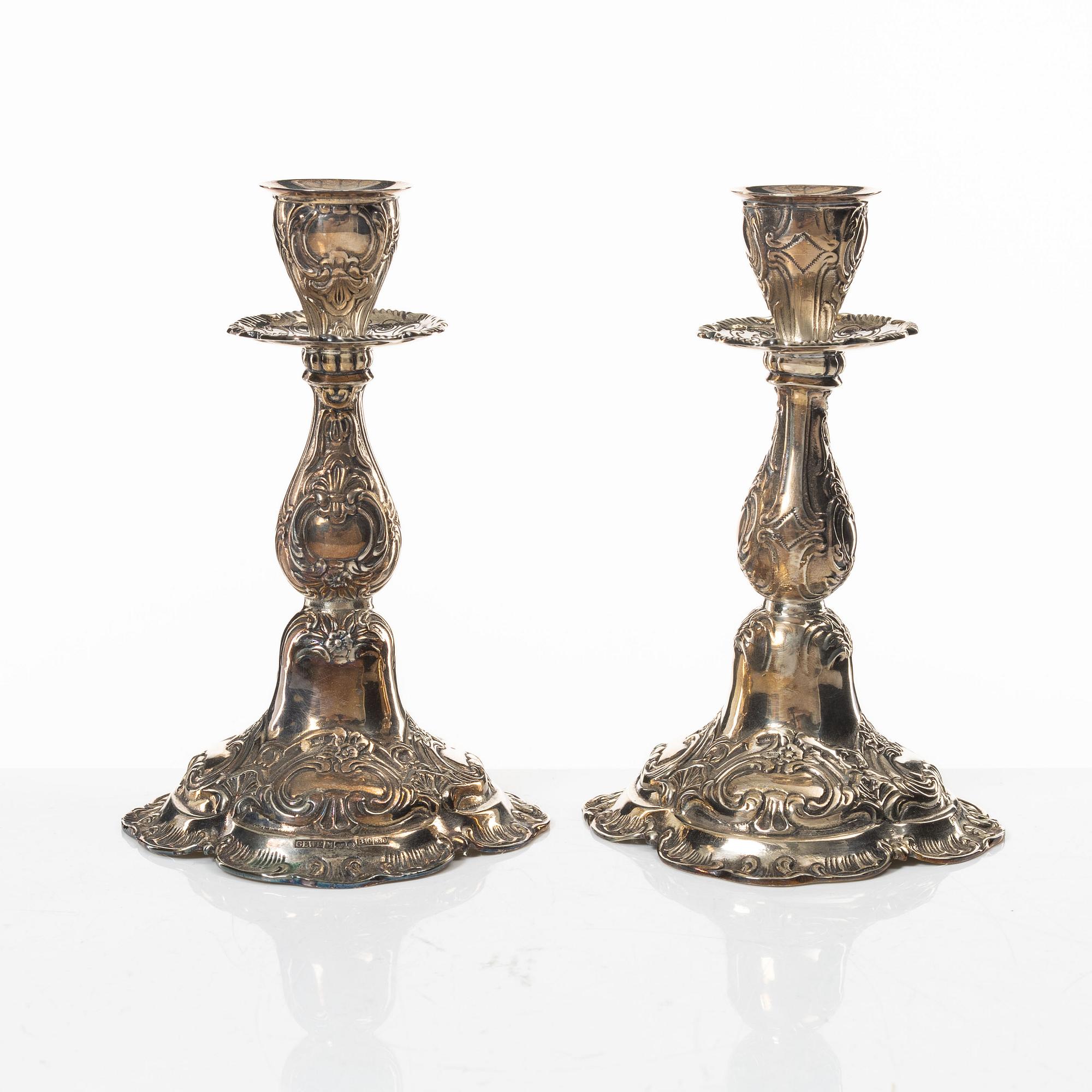 A pair of Swedish silver candlesticks, marks of GEWE, Stockholm 1976.