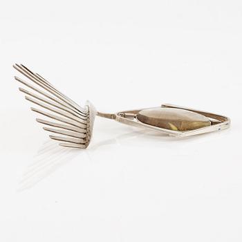 Lars Arby, a bridal crown and a hair ornament, sterling silver with glass and rutilated quartz, Gothenburg 1964 and 1960.