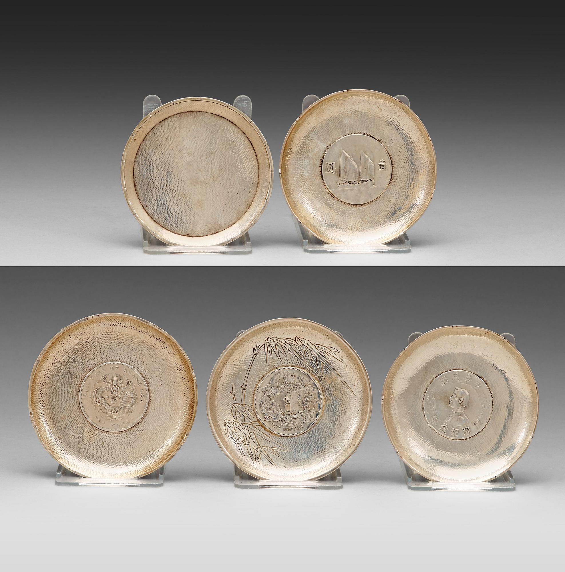 MYNTFAT, fem stycken, silver. Bla Zee Sung, Shanghai, 1900-talets början.