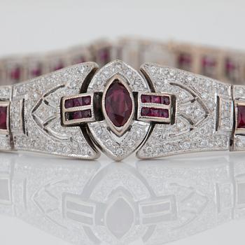 A brilliant-cut diamond and ruby bracelet.