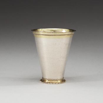 A Swedish parcel gilt beaker, makers mark of Petter Klerck, Malmö 1722.