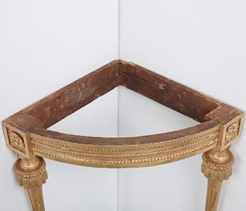 A pair of Gustavian late 18th century corner console tables.