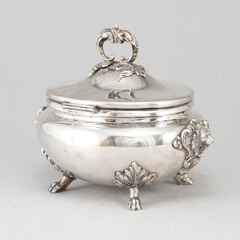 A German late 19th century silver sugar-box.