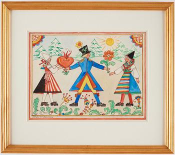 Aina Stenberg-Masolle, Swedish folk art scene from Dalarna.