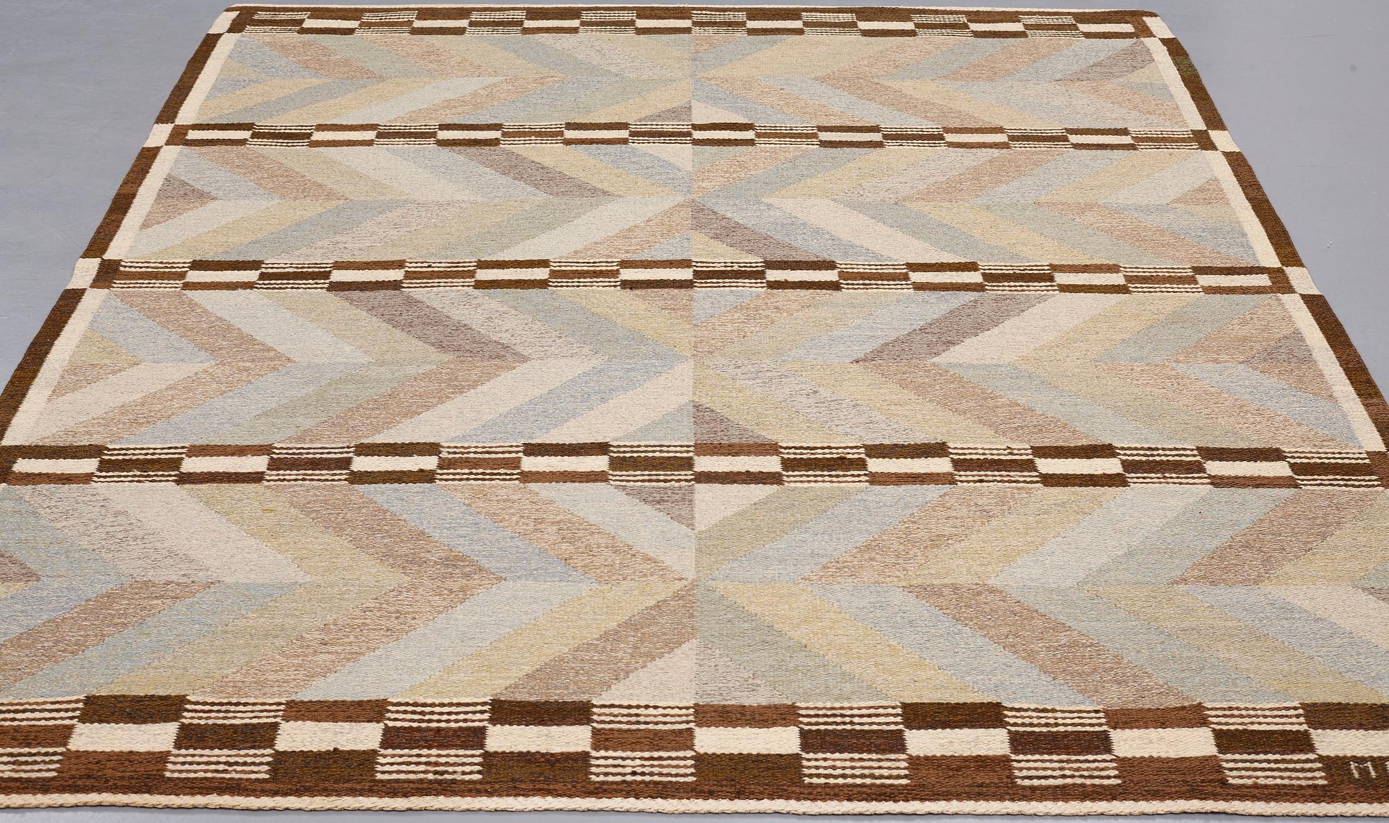 Kerstin Mauritzson, MATTA, rölakan, ca 263,5 x 203,5 cm, signerad KM MO (komponerad av Kerstin Mauritzson, vävd av Marta Olin).