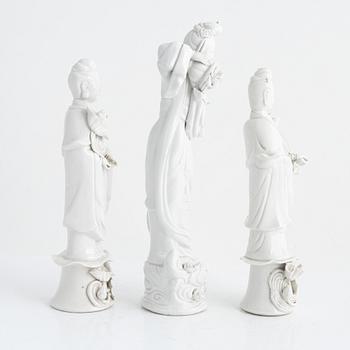 Three Bland de Chine Guanyins, China, 20th century.