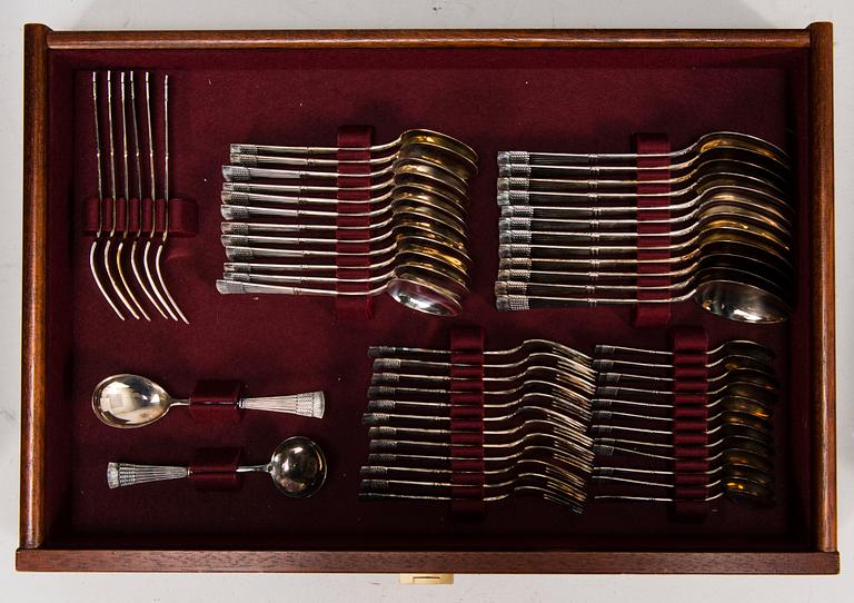 MAUNO HONKANEN, A 112-pcs set of 'Tähkä' silver cutlery in wooden box, mark of A. Tillander, Helsinki 1984-1991.