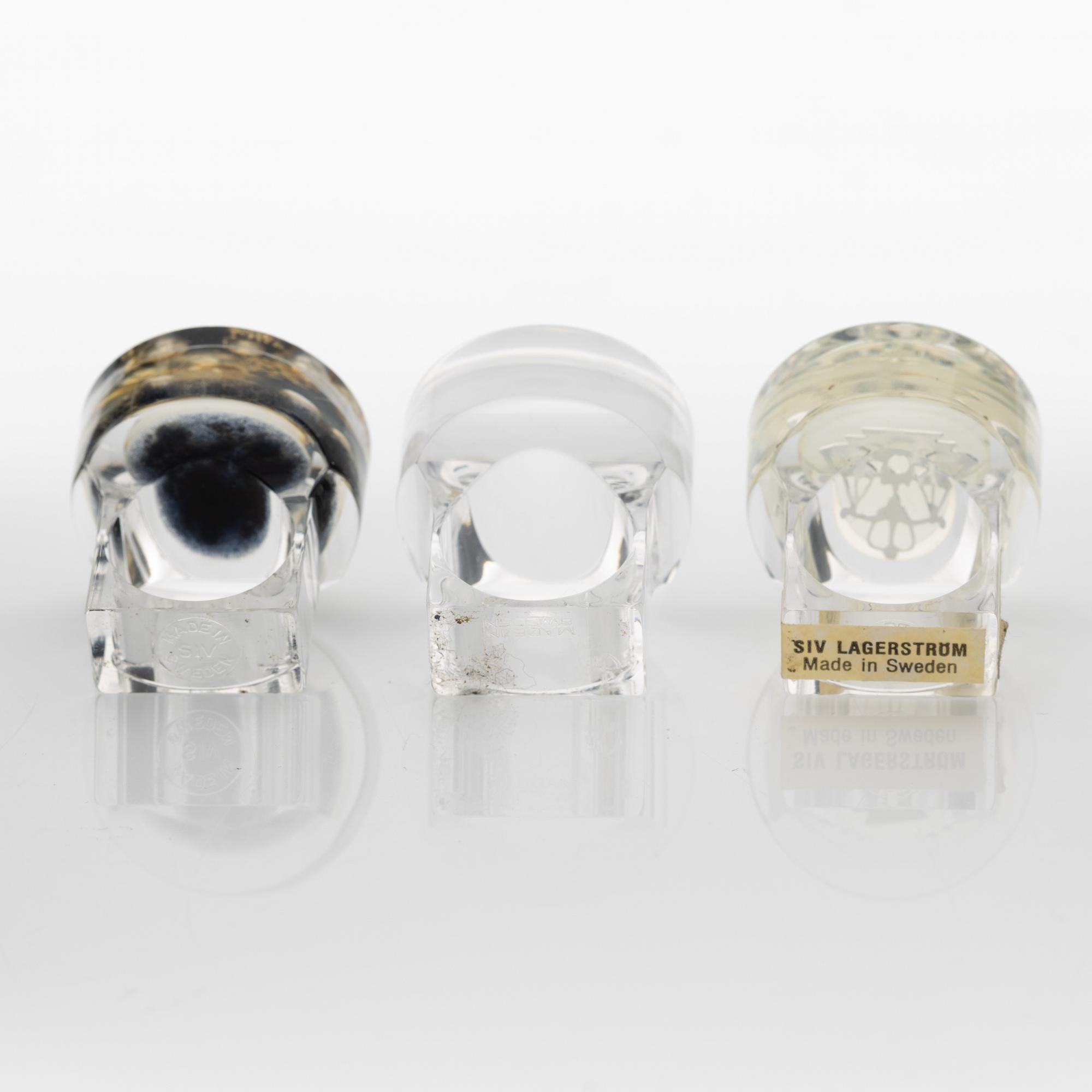 Siv Lagerström, three acrylic plastic rings, 1970s.