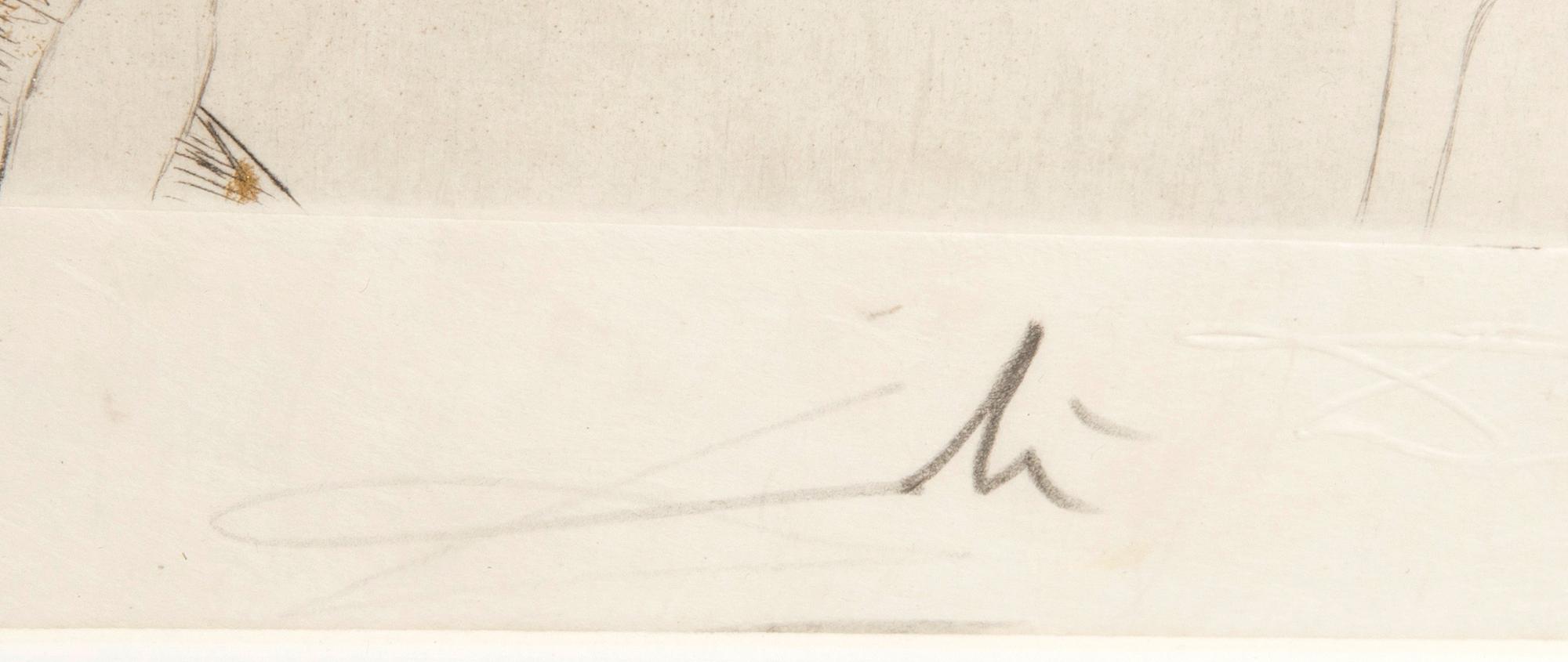 Salvador Dalí, hand-colored drypoint etching with gold dust, signed and numbered 90/95.