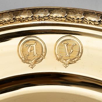 Twelve silver-gilt plates, mark of company C.G. Hallberg, Stockholm 1913-1917.