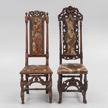 Two chairs, Baroque/Baroque style, circa 1900 with earlier parts.