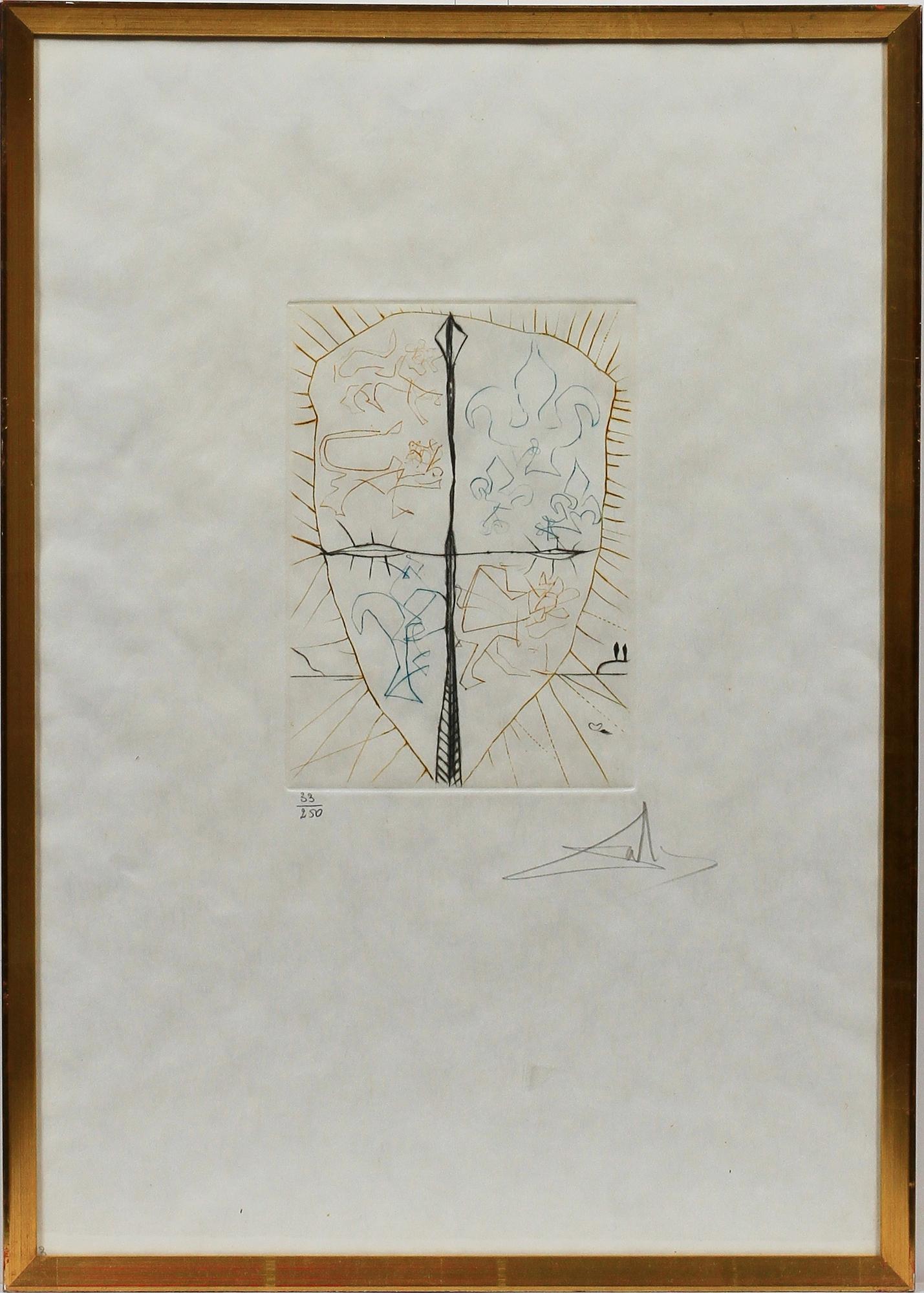 SALVADOR DALI (SPANIEN), Salvador Dali Spanien 1904-1989. Torrnål i färg, 1970, på Japanpapper, signerad 33/250.