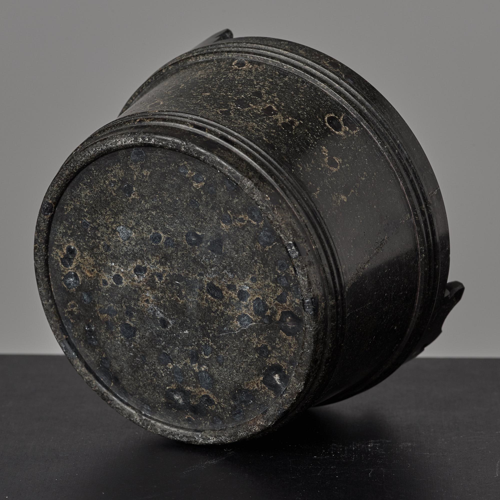 A serpentine stone butter box and cover circa 1800.
