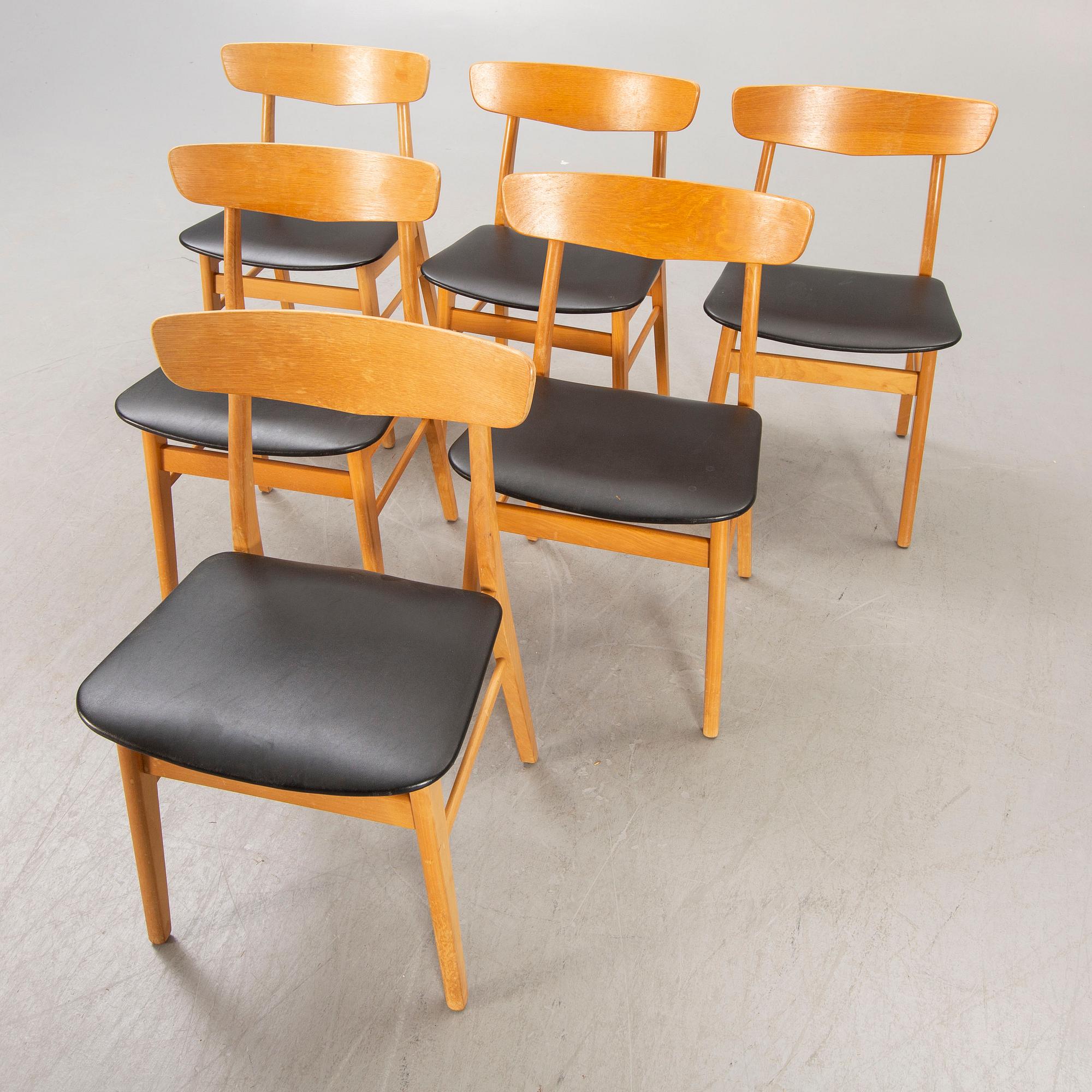 A set of six Danish beech chairs later part of the 20th century.