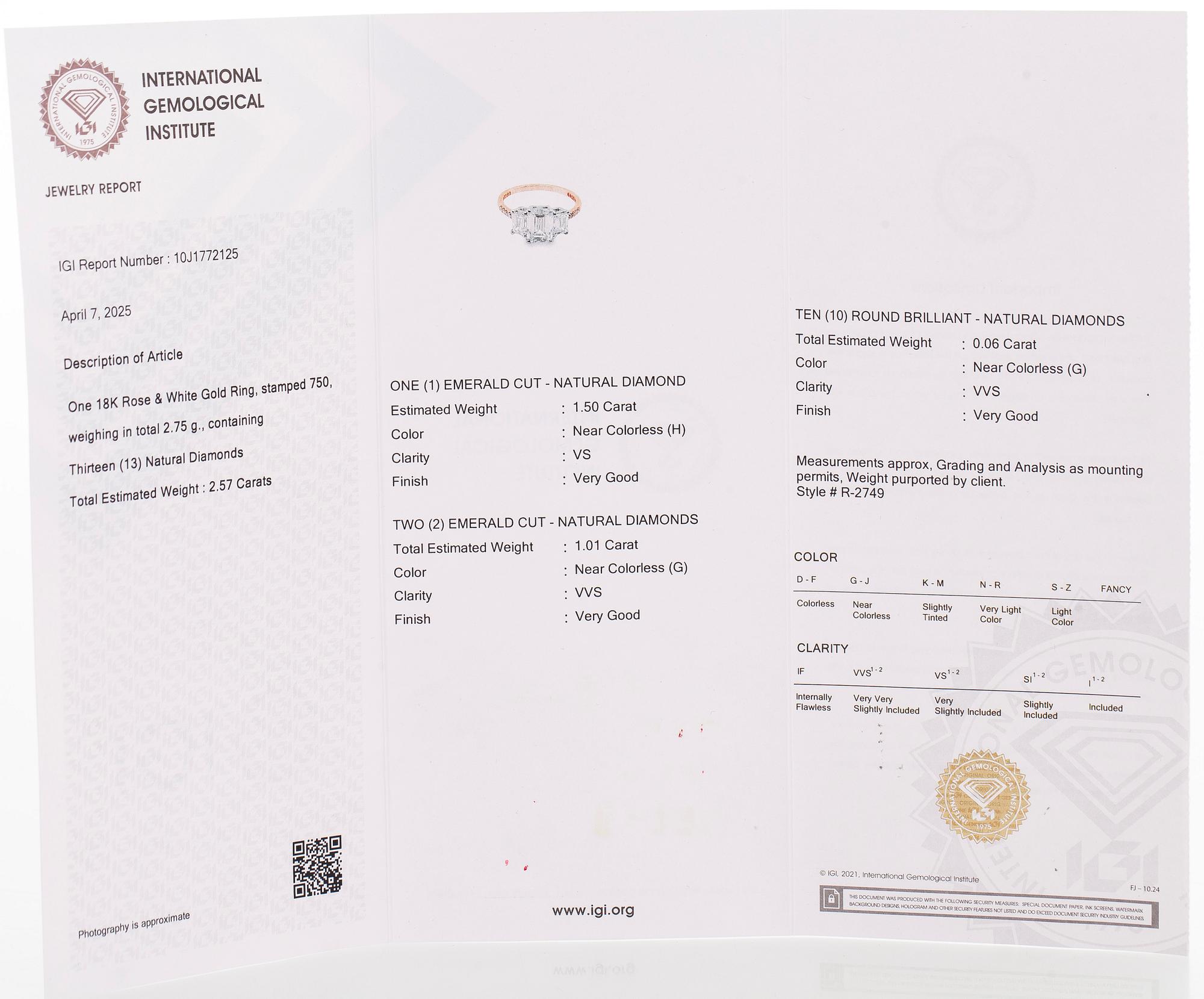 Ring, three baguette cut diamonds, small brilliant cut diamonds, 18K white gold and rose gold.