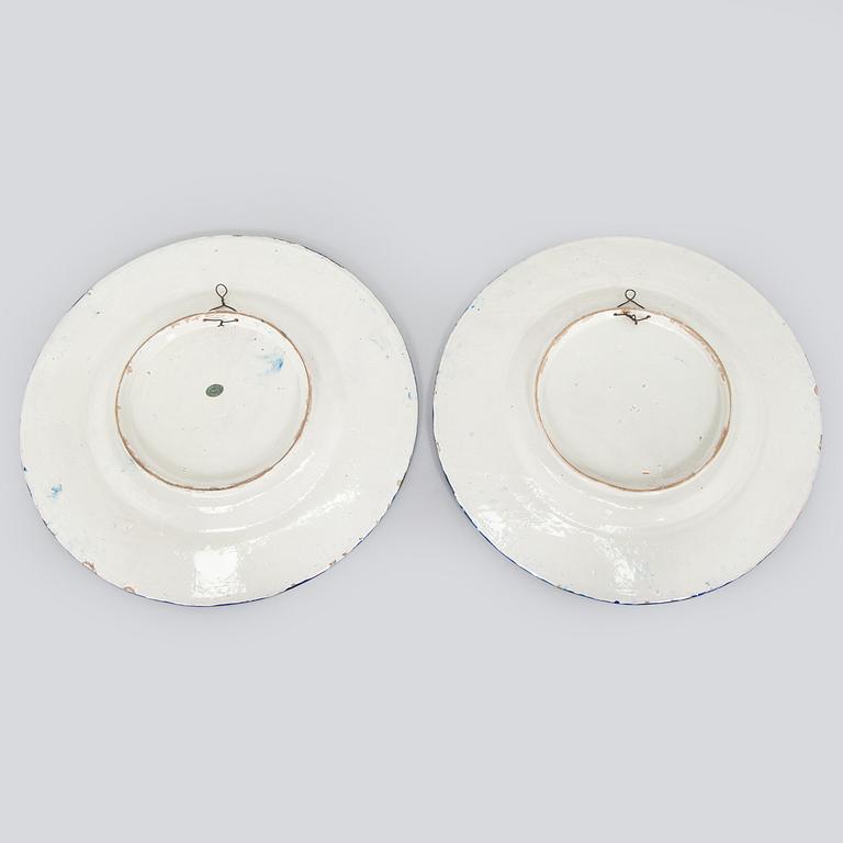 Two faience chargers in historic style, Italy, late 19th century.