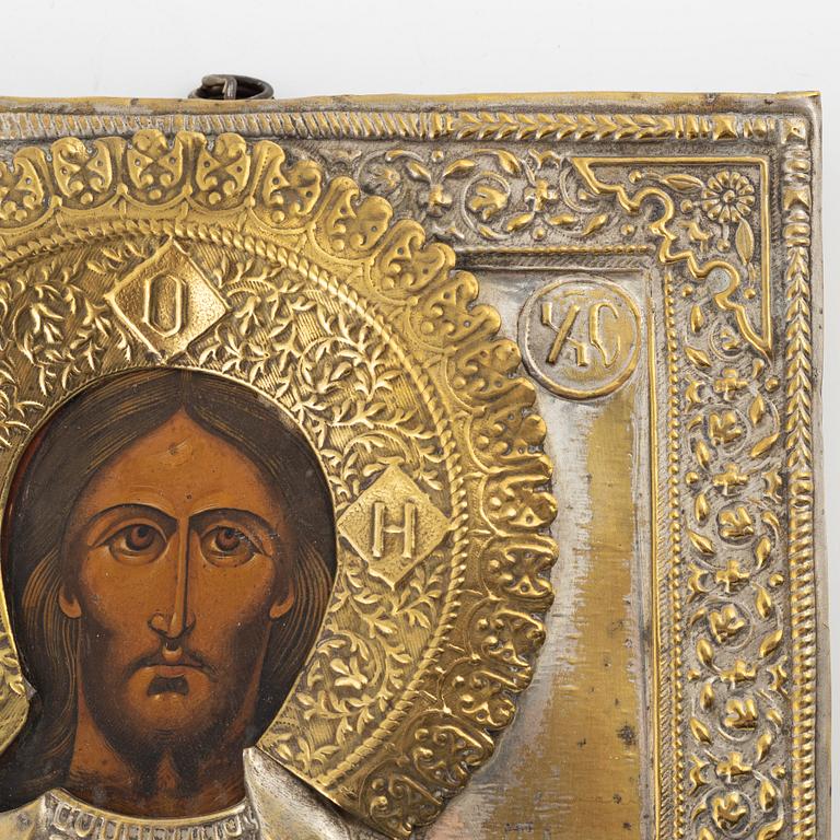 Icon with silver plate, late 19th/early 20th century.