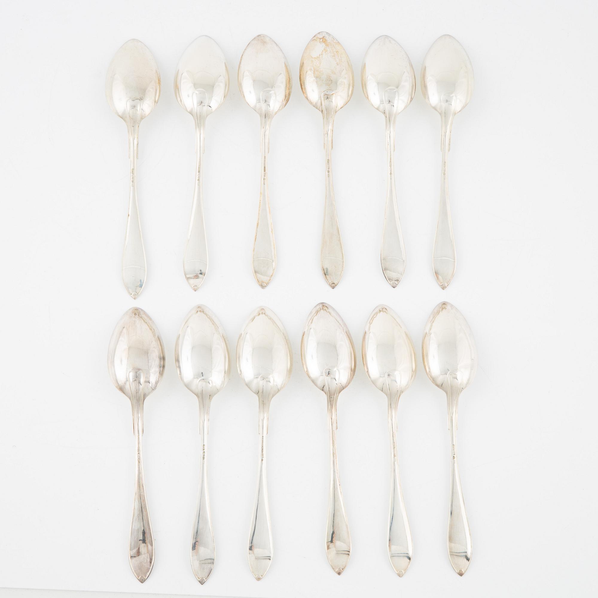 A group of 12 Swedish silver spoons, including GAB, Stockholm, 1926.