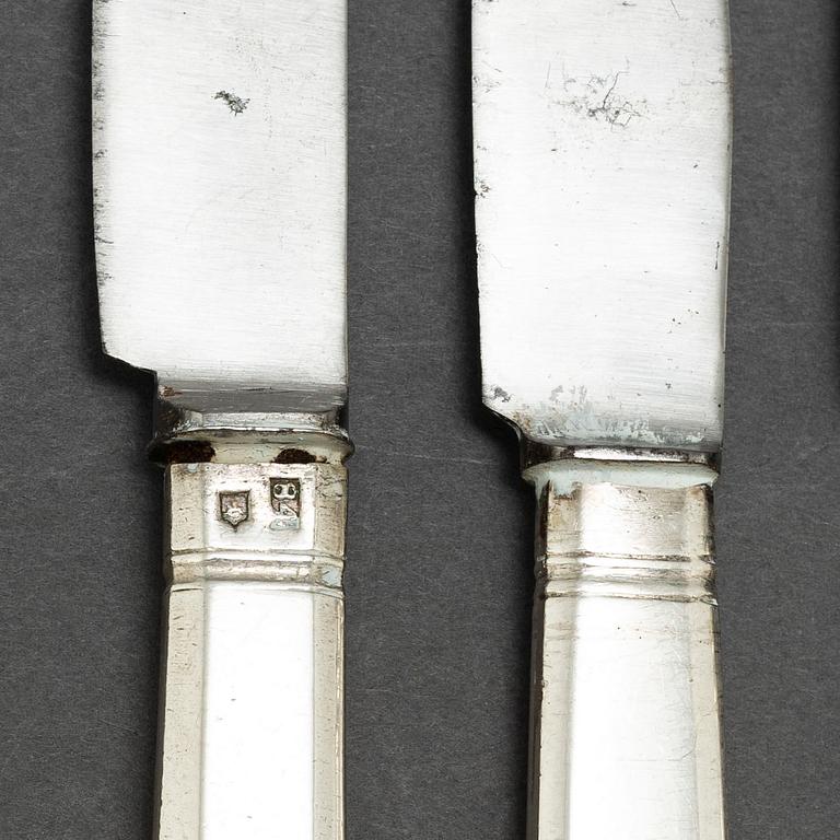 6 silver knives, Russia, 19th/20th century.