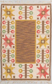 A CARPET, flat weave, ca 212,5 x 135,5 cm, signed AS, Sweden around the middle of the 20th century.