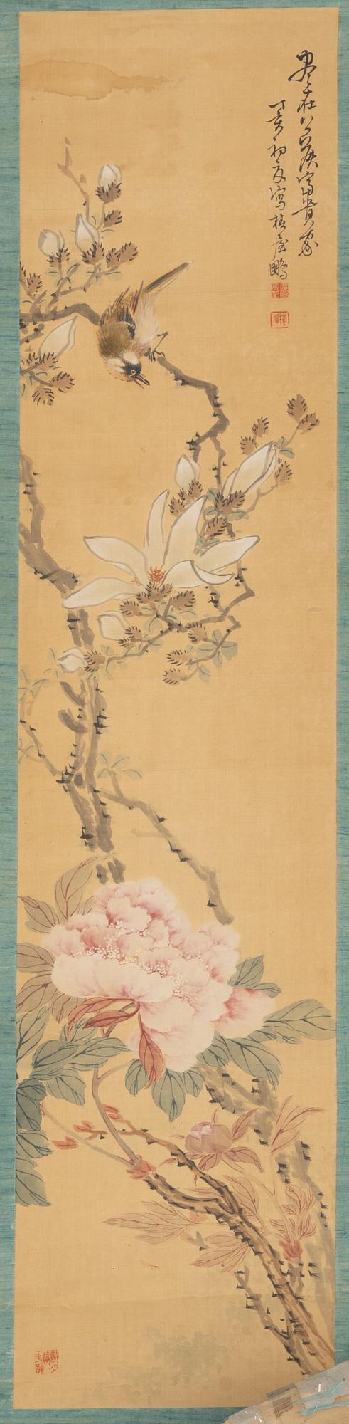 Unidentified artist, "Bird with Magnolia and Peony", China, late Qing dynasty / first part of the 20th century.