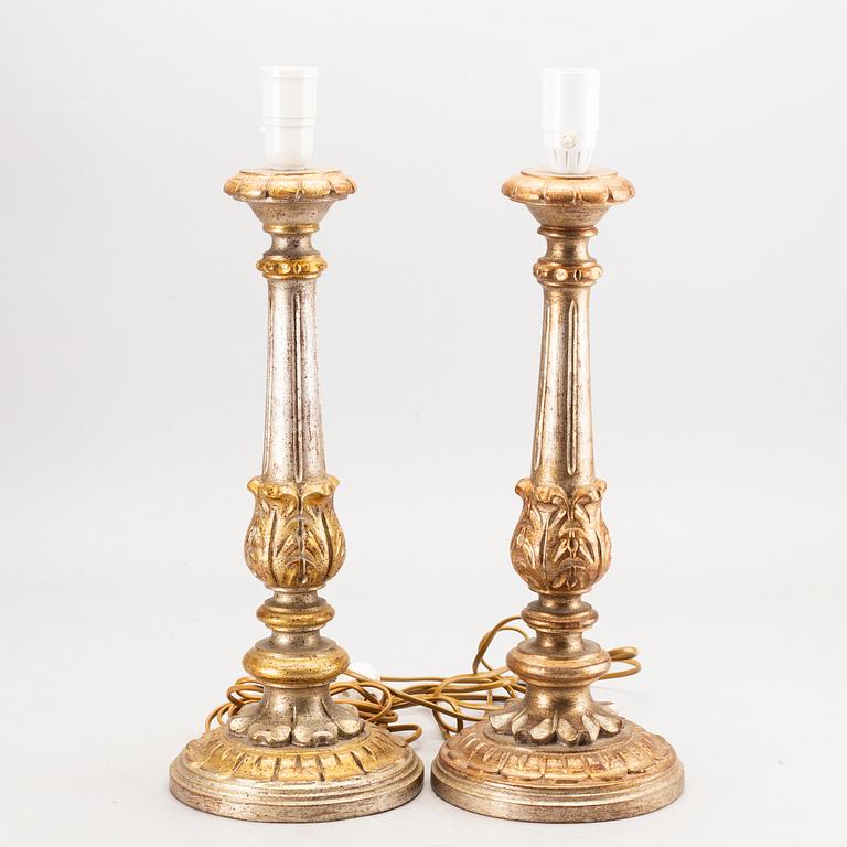 A pair of wood table lamps  from Paoletti, Firenze Italy, second half of 20th century.