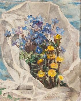 Elsa Flensburg, Still life with hepatica and coltsfoot.