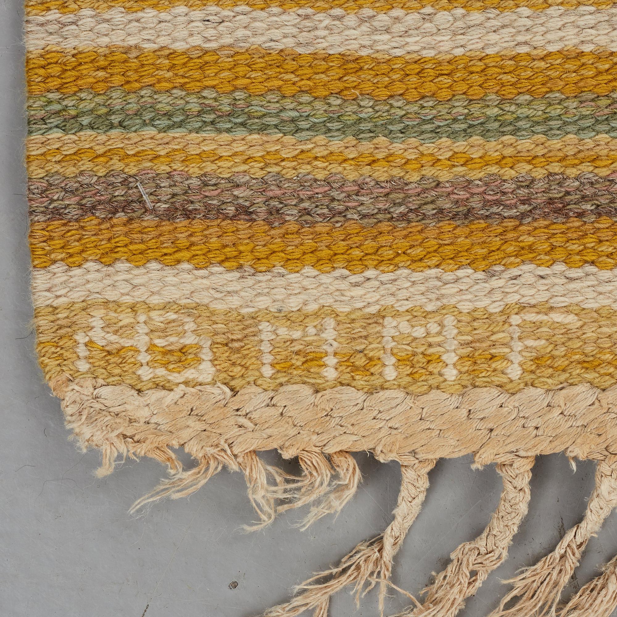 Barbro Nilsson, A CARPET, "Spättan gul", flat weave, ca 252 x 174 cm, signed AB MMF BN.