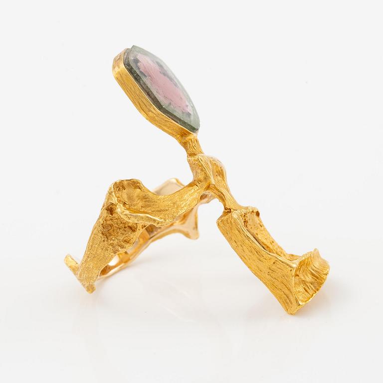 Björn Weckström, a ring, "Heijastus", 14K gold with watermelon tourmaline, Lapponia 1974.