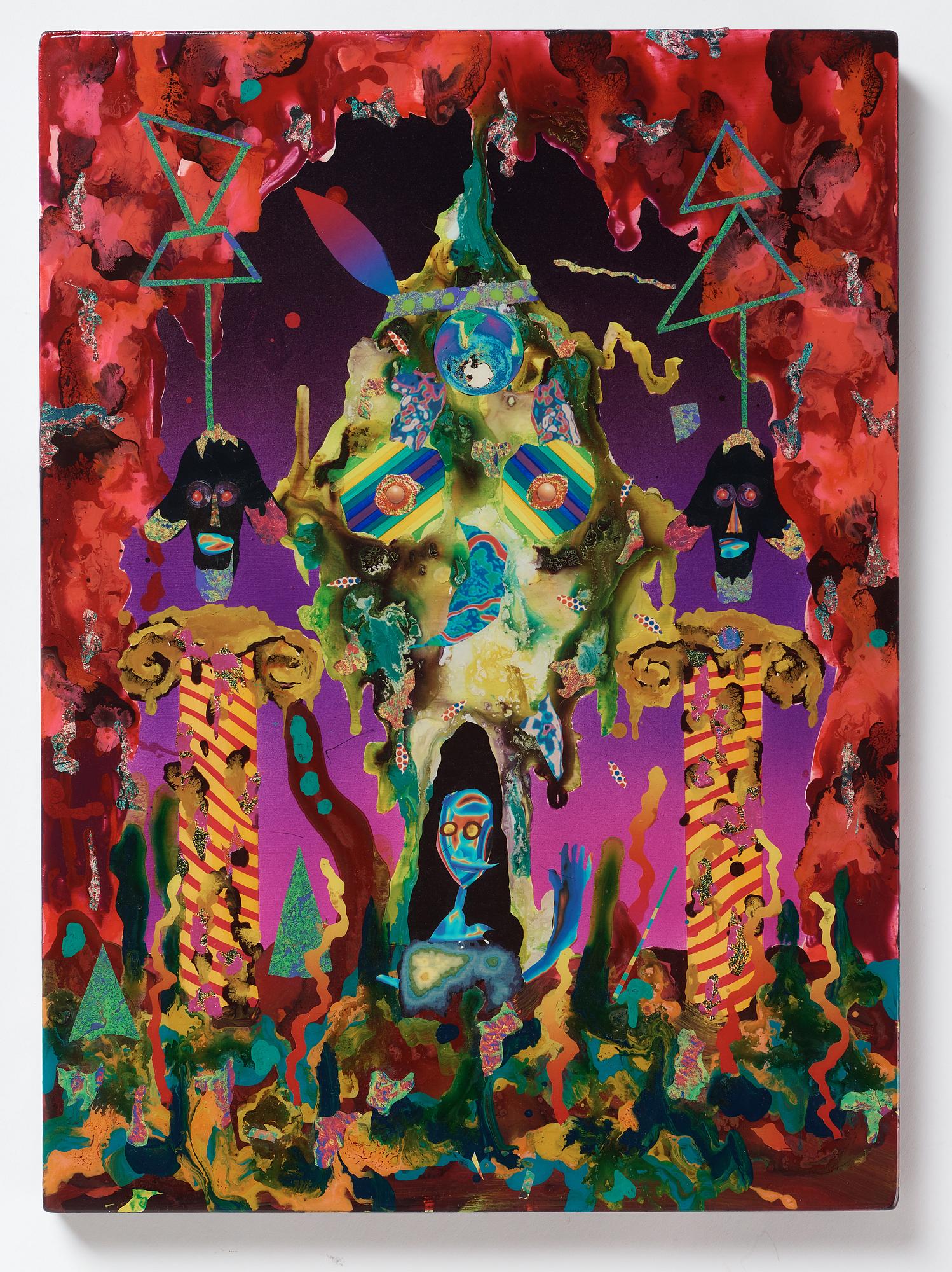 TIMO VAITTINEN, epoxy and collage on panel, signed and dated 2012 on verso.