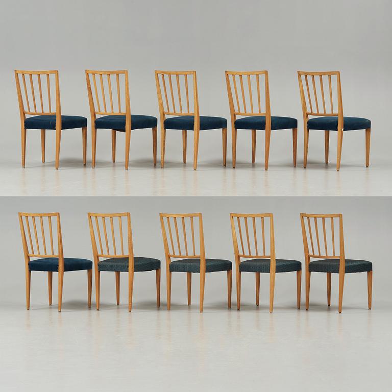 Josef Frank, a set of ten elm chairs, Svenskt Tenn, Sweden 1940-50's, model 815.