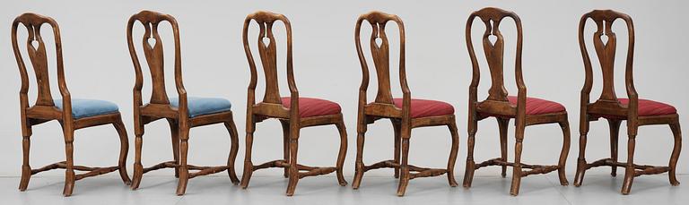 Six Swedish Rococo 18th Century chairs, by C. M. Sandberg.
