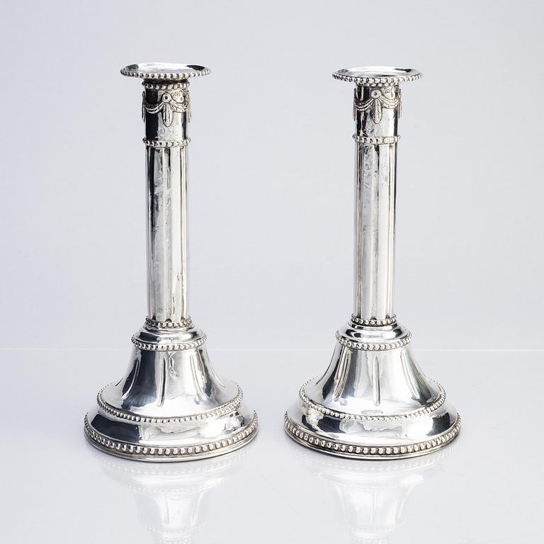 A pair of Swedish 18th century silver candlesticks, marks of Fredric Meyer, Karlshamn 1787.