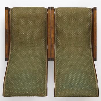 Carl Hörvik, a pair of mahogany-stained birch lounge chairs, Swedish Grace 1920s.